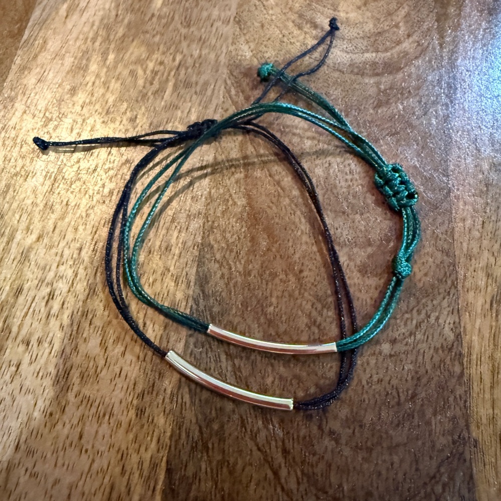Green & Black Adjustable Cord Bracelets with Gold Accents